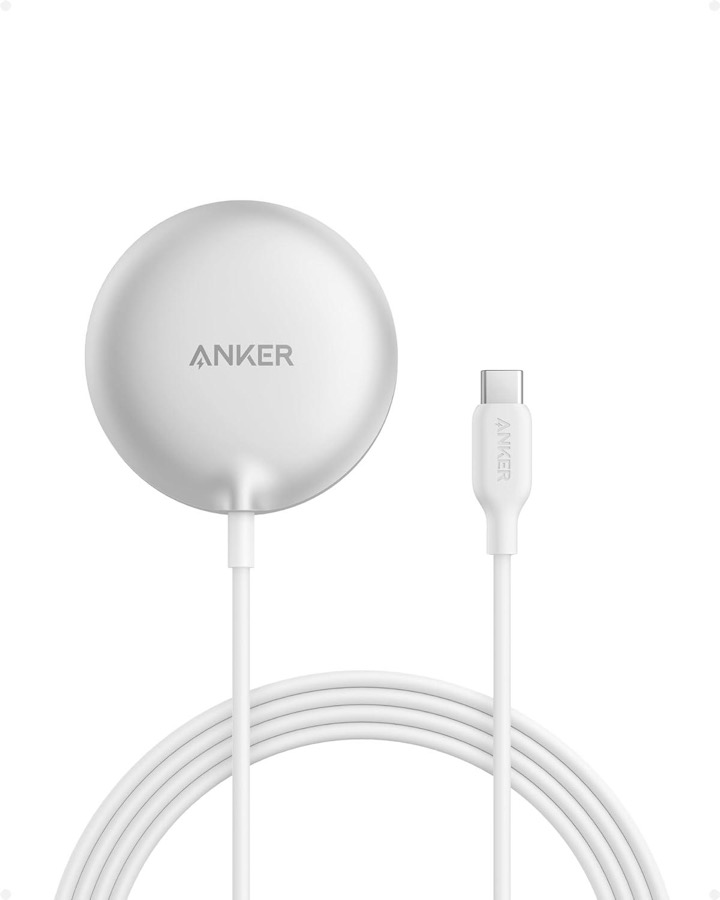 Anker MagGo Magnetic Wireless Charger (Pad), Qi2 Certified 15W Ultra-Fast MagSafe Compatible Wireless Charger, for iPhone 15/15 Plus/15 Pro/15 Pro Max/14/13/12 Series (Charger Not Included) White