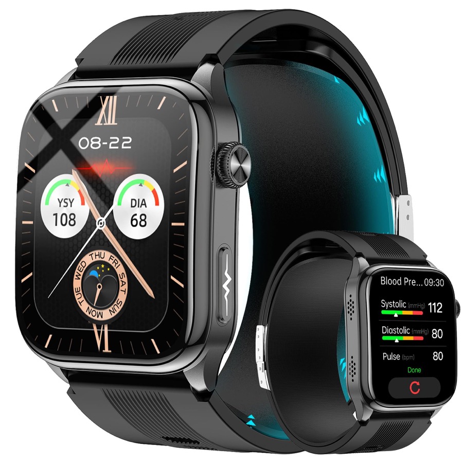 Blood Pressure Smart Watch (Answer/Make Calls), 2.06" AMOLED, Air Pump Air Bag, Fitness Tracker, Heart Rate Blood Oxygen,Body Temperature, Sleep Tracking, Health Analysis Reports,For Android/iOS