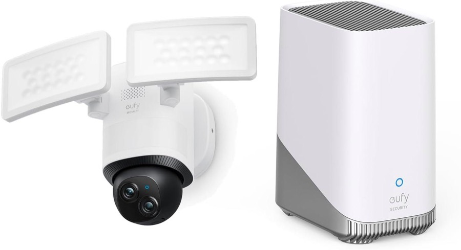 eufy Security Floodlight Camera E340 Wired HomeBase S380 (HomeBase 3), Security Camera Outdoor, 360° PTZ, 24/7 Recording, 2.4G/5G Wi-Fi, 2000 LM, Motion Detection, Built-In Siren, Dual Cam